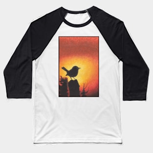 Lonely Bird in Orange Sunset Baseball T-Shirt